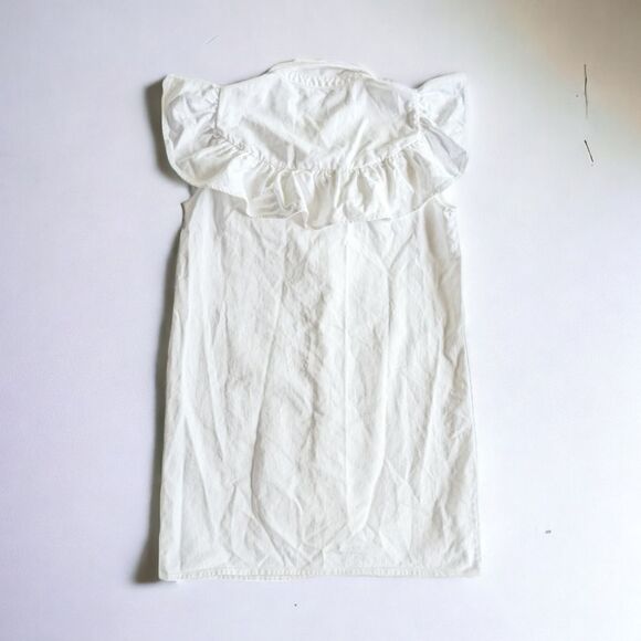 ZARA Denim Prairie Sleeveless Flounced Button Front Shirt Dress M Oyster White - Picture 6 of 10